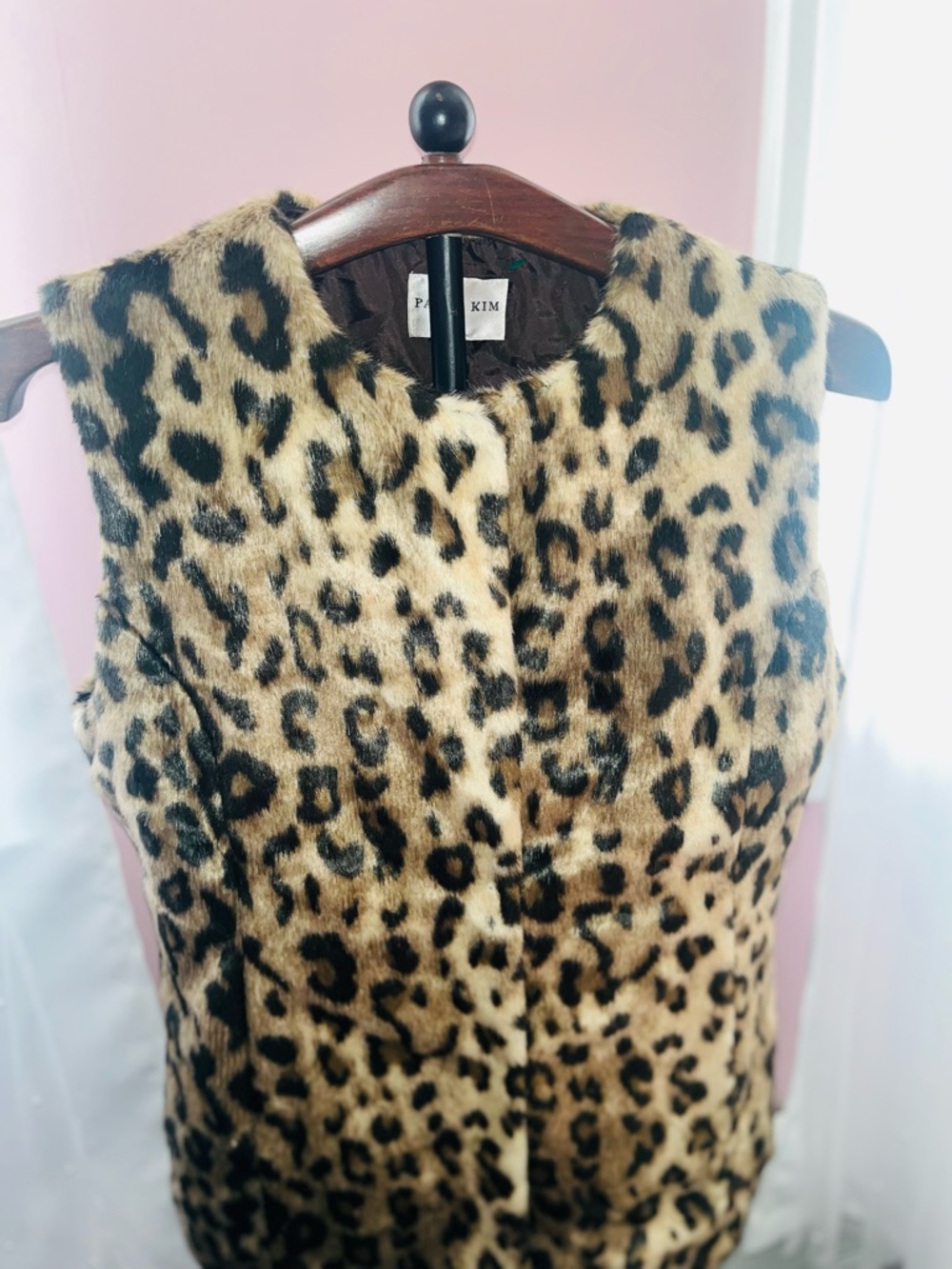 PATTY KIM Leopard Print Faux Fur Vest in Tan and Black